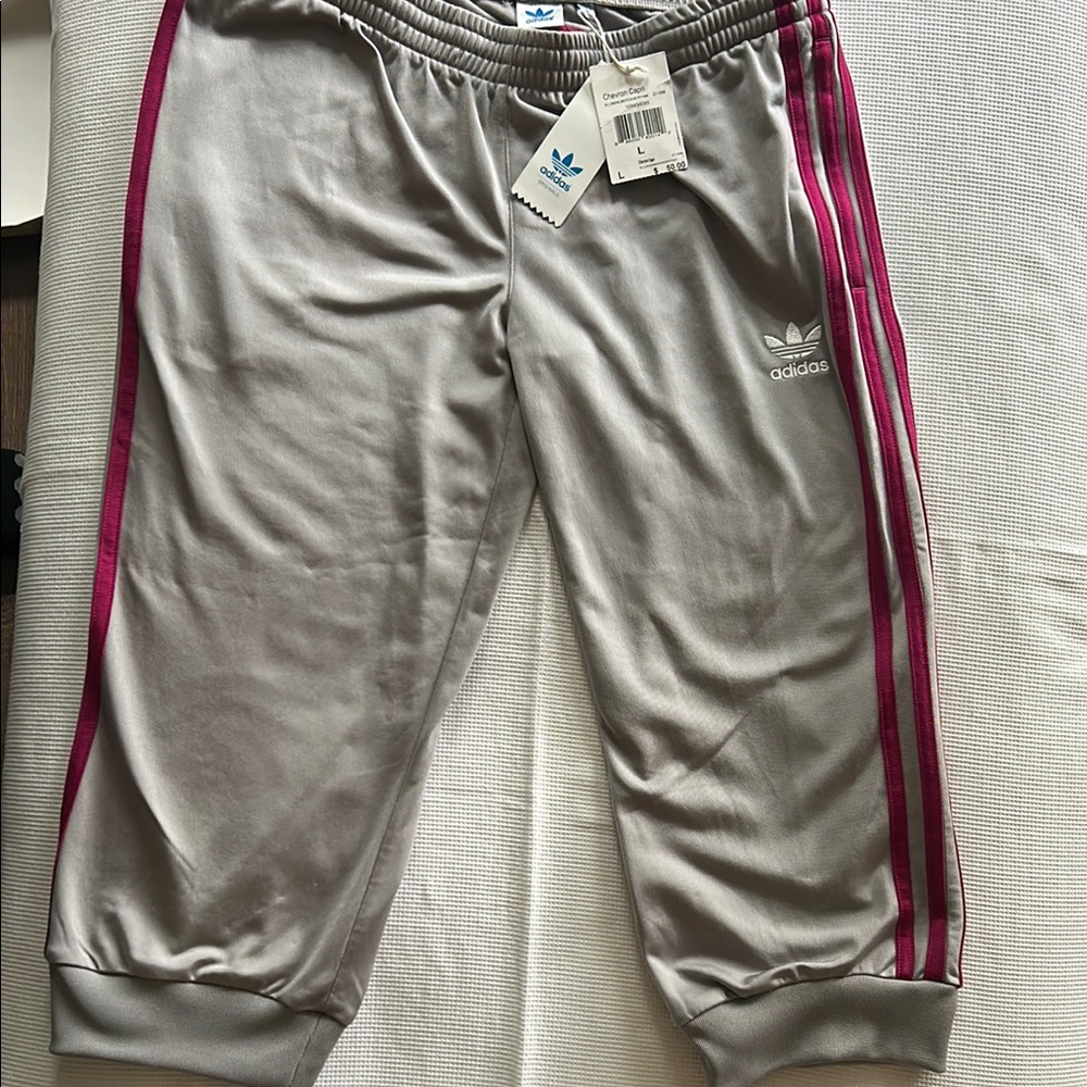 Adidas Gray Joggers with Pink Stripes
